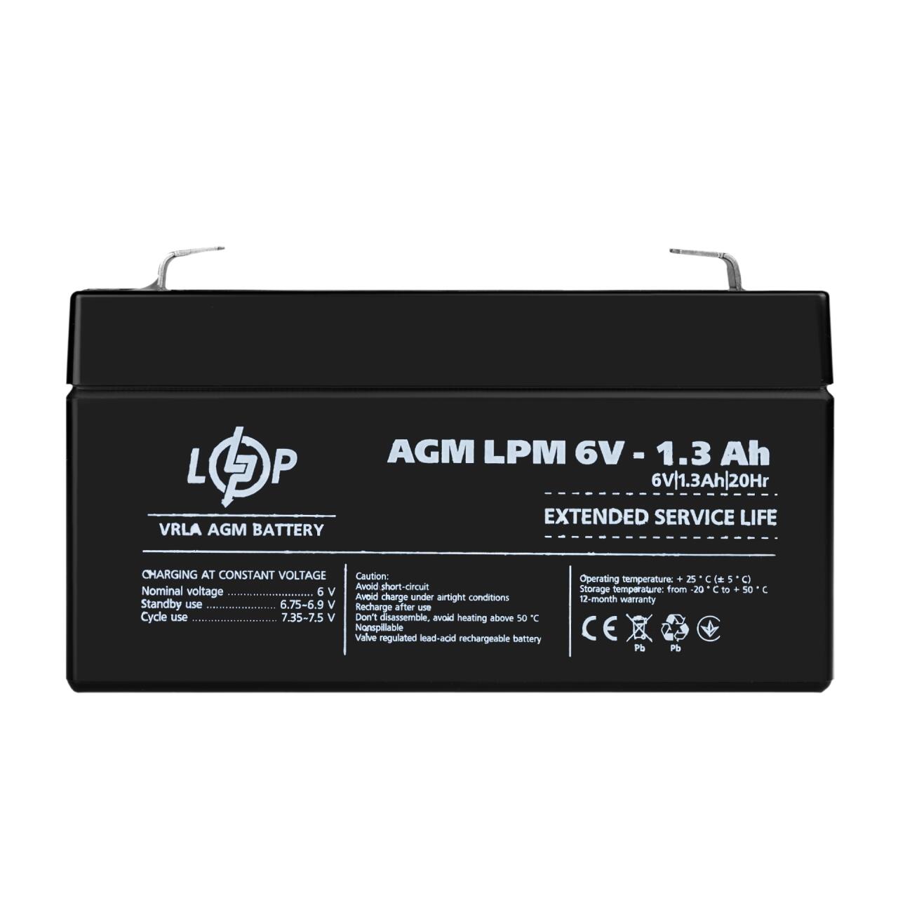 Аккумулятор AGM LPM 6V - 1.3 Ah Уценка 10.2024
