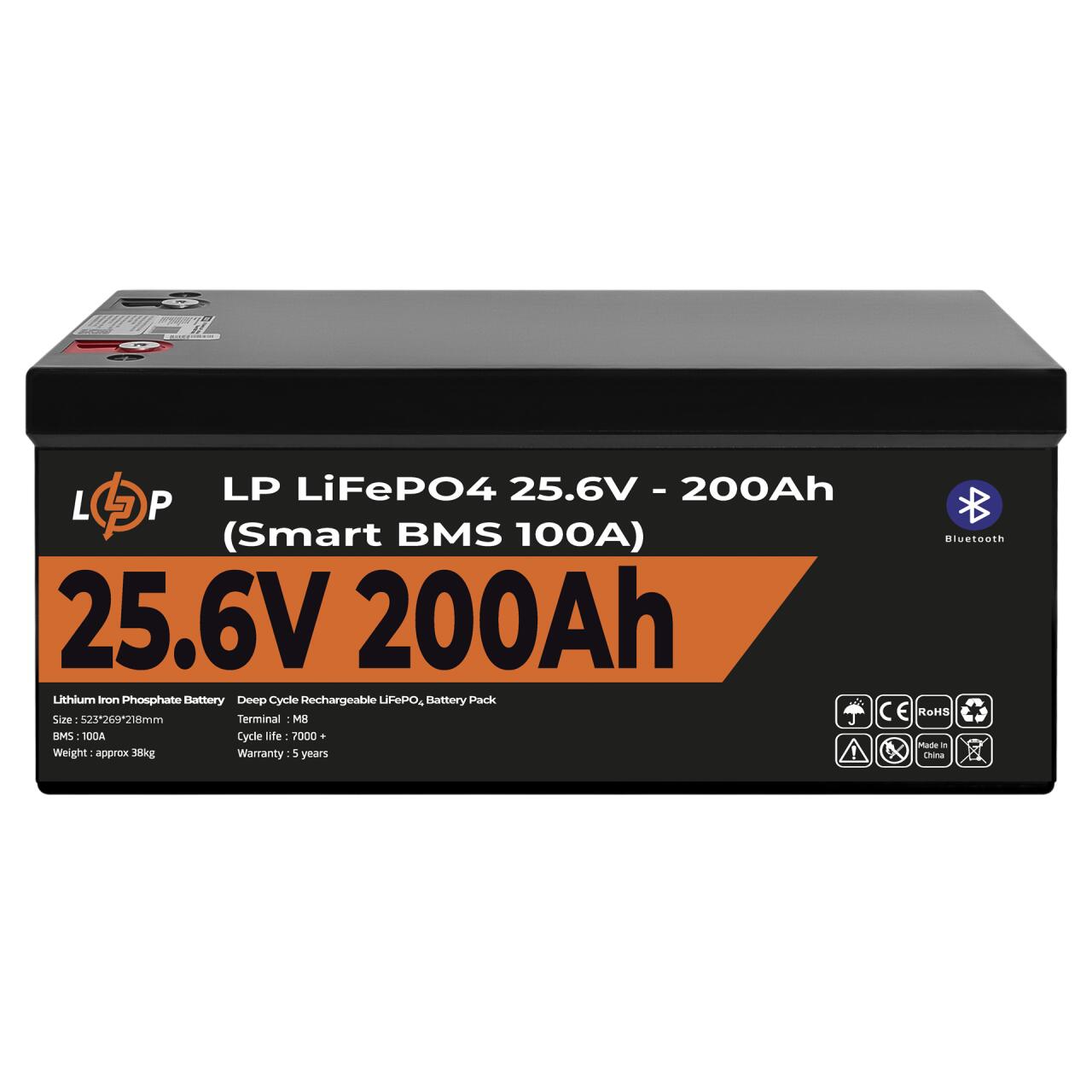 Аккумулятор LP LiFePO4 24V (25,6V) - 200 Ah (5120Wh) (Smart BMS 100А) с BT пластик Уценка