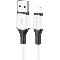 Дата кабель USB 2.0 AM to Lightning 1.0m 2.4A silicone BX79 white BOROFONE (6974443384758)