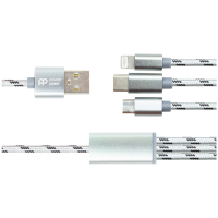 Дата кабель USB 2.0 AM to Lightning + Micro 5P + USB-C 1.0m 2.1A PowerPlant (CA910663)