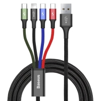 Дата кабель USB 2.0 AM to Lightning + Micro 5P + USB-C 1.2m 3.5A black Baseus (CA1T4-B01)