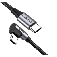 Дата кабель USB-C to USB-C 1.0m 3A 90° corner US255 gray/black Ugreen (50123)