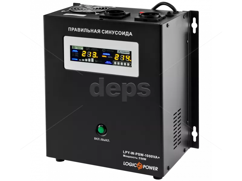 ДБЖ LogicPower LPY-W-PSW-1000VA+ (700 Вт, струм заряду 10A/20A, зовнішня батарея 12В)