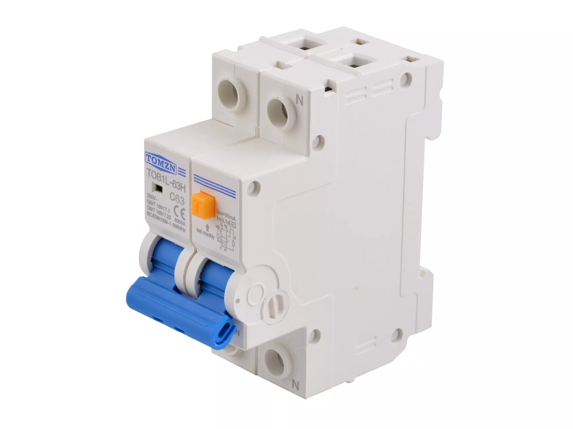 Дифференциальный автомат TOB1L-63H-2P-63A (RCBO С=63А, IΔn = 30 mA)