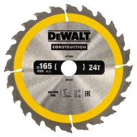 Диск пильний DeWALT CONSTRUCTION, 165х20 мм, 24z (ATB), +10 град (DT1934)