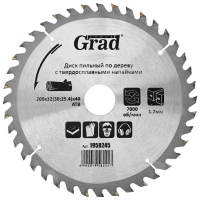 Диск пильный Grad по дереву с твердосплавными напайками Ø200×32(30;25.4)×40Т, 7000об/мин (1958245)