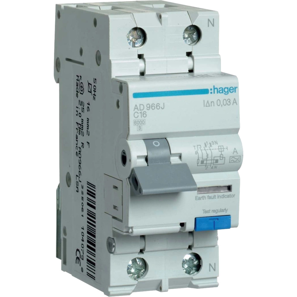 Hager 1+N С16/30mA 6кА, тип-A AD966J