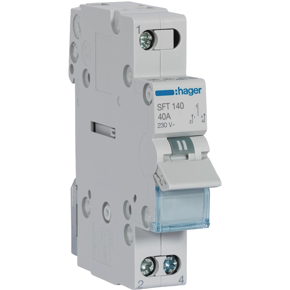 Hager SFT140 I-0-II с общим выходом сверху, 1-пол., 40А/230В