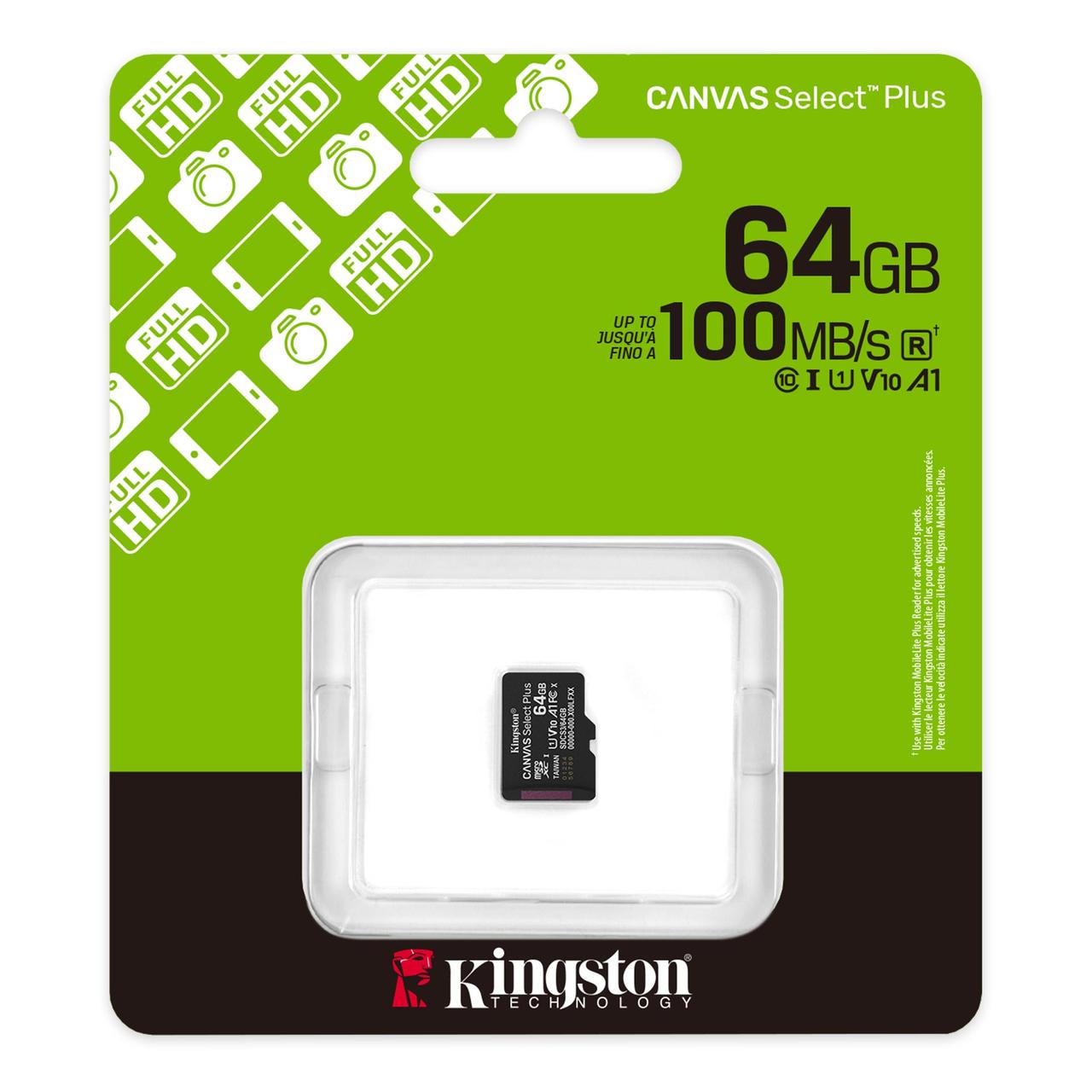 Карта памяти microSDXC Kingston Canvas Select Plus 64 GB А1 UHS-1 R100MB/s