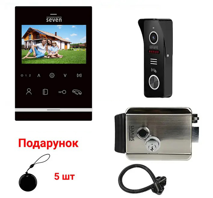 Комплект контроля доступа с электромеханическим замком и домофоном диагональю 4.3" SEVEN KD-7840
