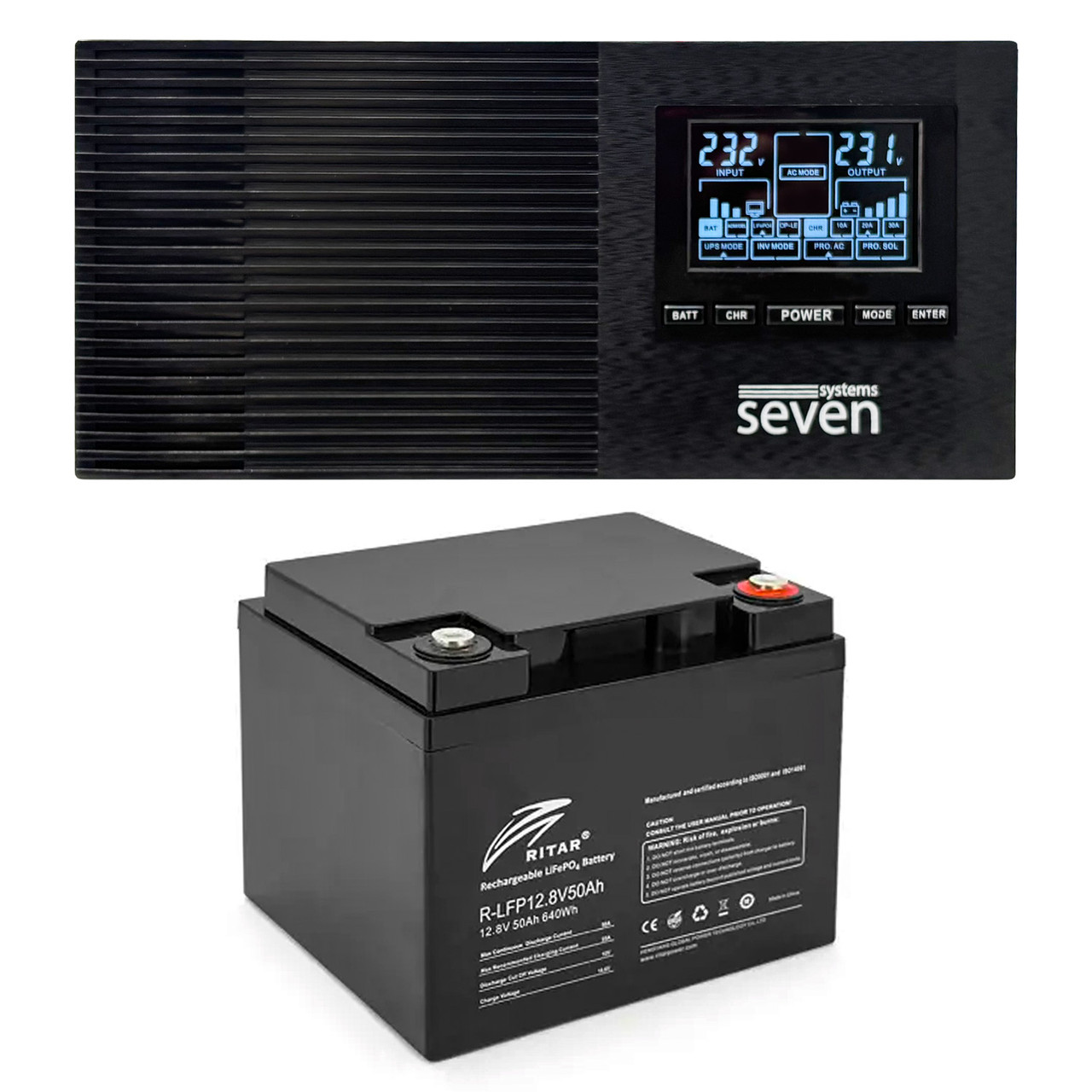 Комплект резервного питания SEVEN I-7964 1200ВА/1000Вт c АКБ LiFePo4 12.8V/50Ah