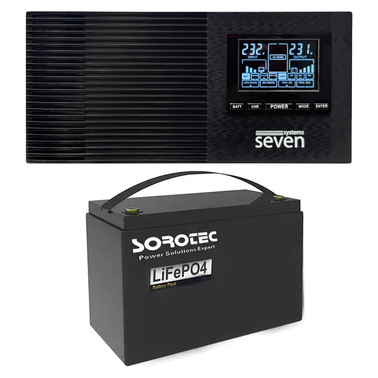 Комплект резервного живлення SEVEN I-7964 1200ВА/1000Вт з АКБ Sorotec LiFePO4 12.8V/100Ah 1280Wh