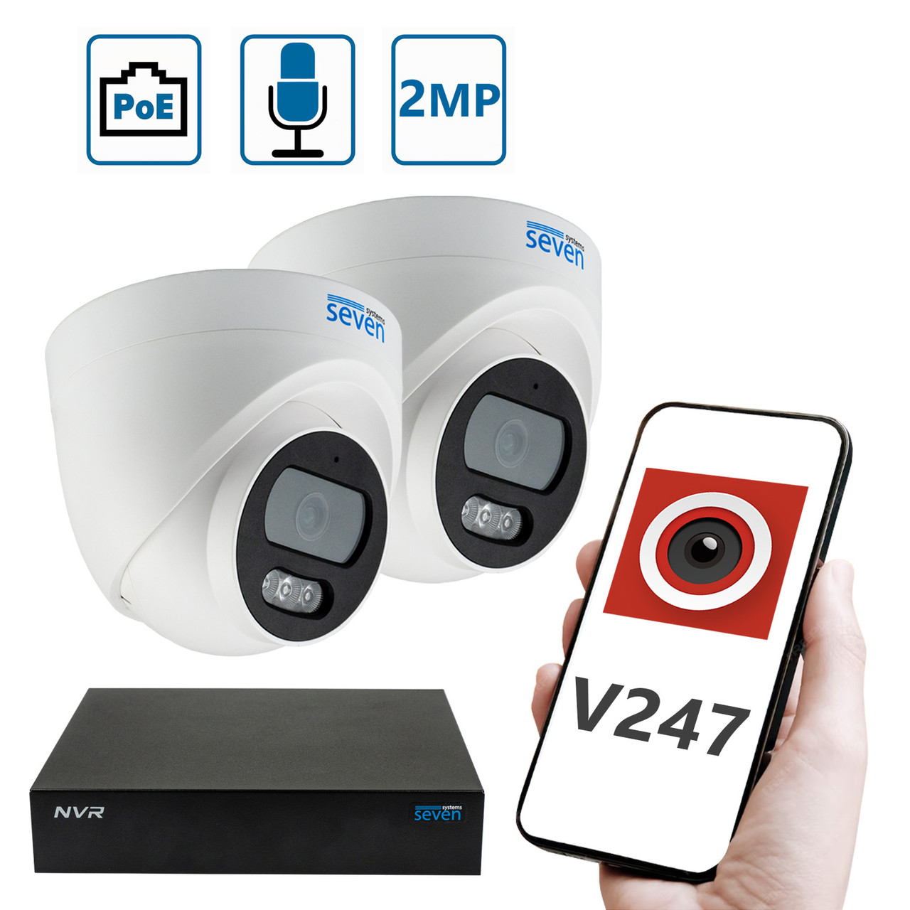Комплект "Установи сам" IP-видеонаблюдения 2 Мп на 2 внутренние камеры SEVEN 2D2KIT