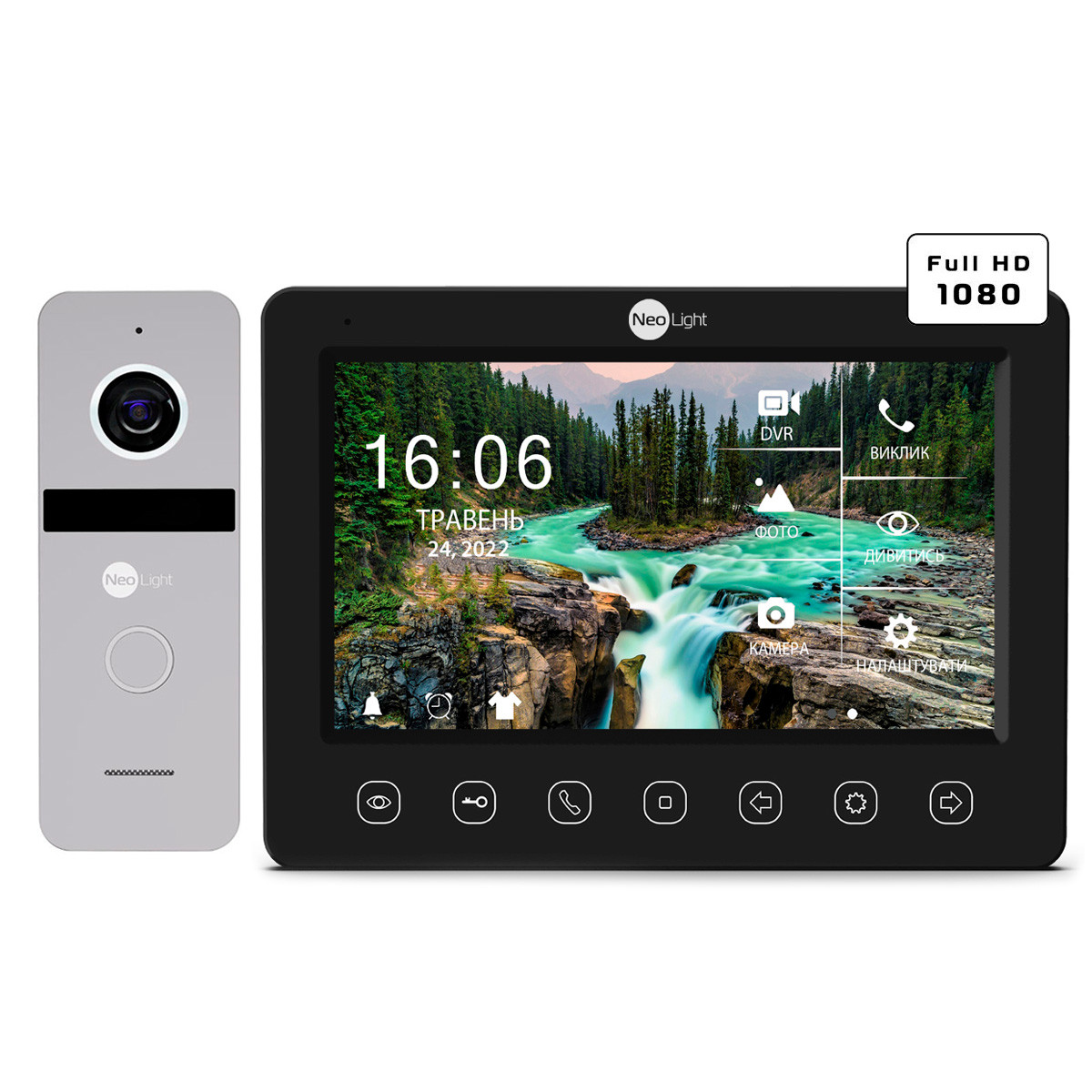 Комплект відеодомофону NeoLight KAPPA+ HD Black та панель виклику SOLO FHD Silver
