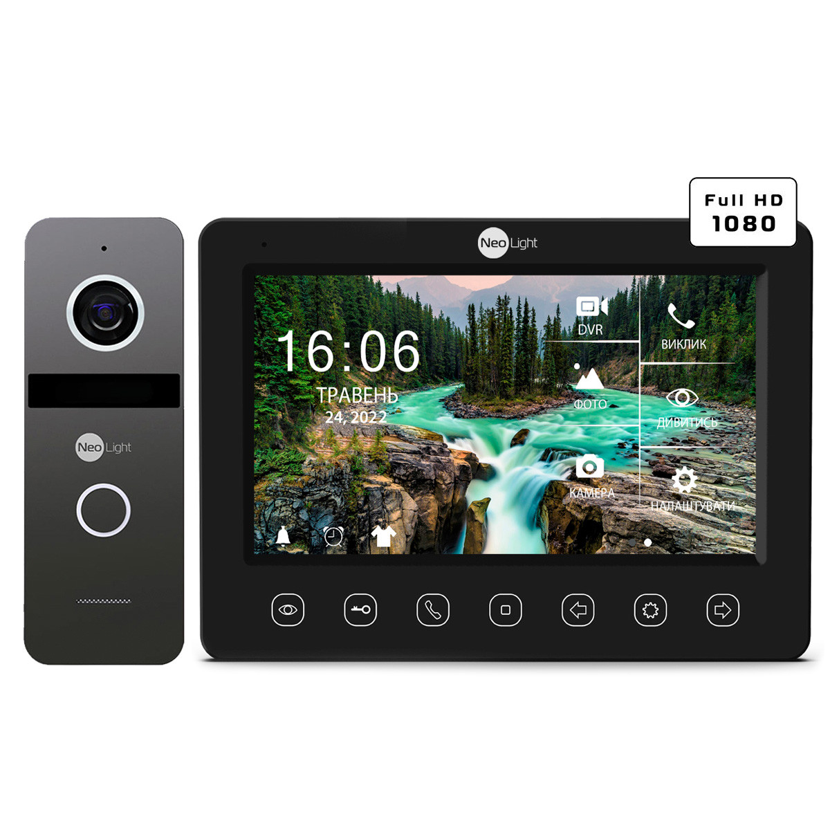Комплект відеодомофону NeoLight KAPPA+ HD Black та панель виклику SOLO FHD Graphite
