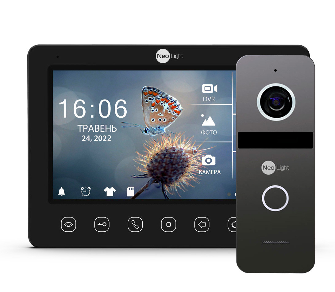 Комплект відеодомофону NeoLight Kappa+ HD WF Black 7 дюймів та панелі виклику NeoLight SOLO FHD Graphite
