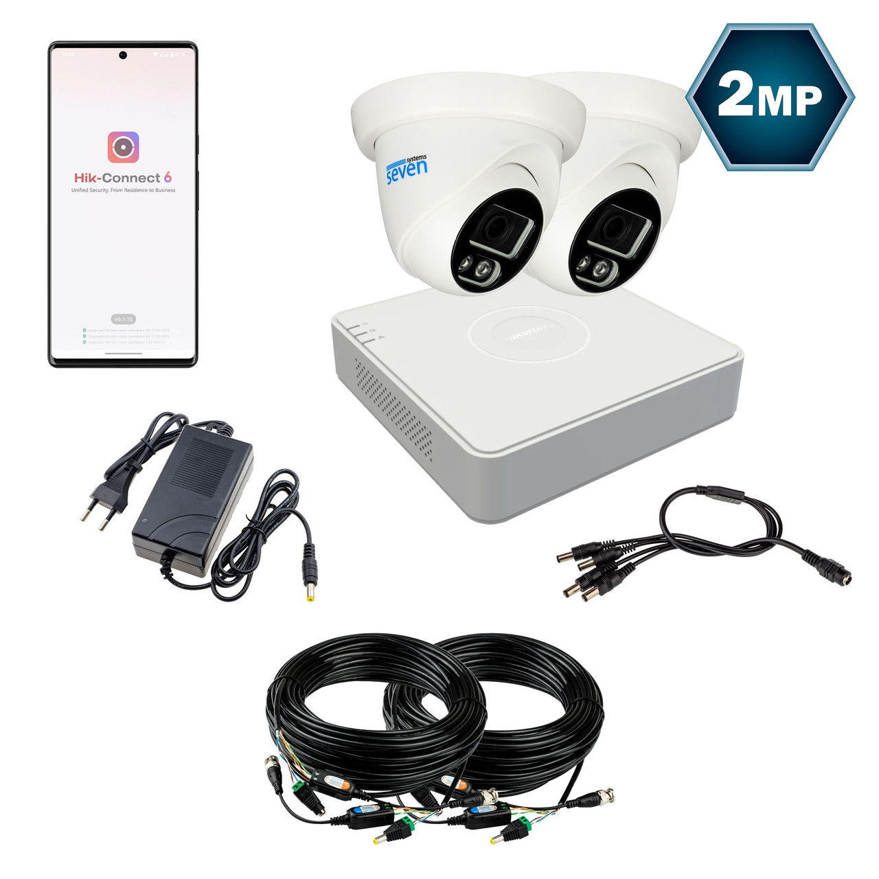 Комплект відеоспостереження Hikvision на 2 аналогові TVI 2 Мп камери HK-7112OW-2MP