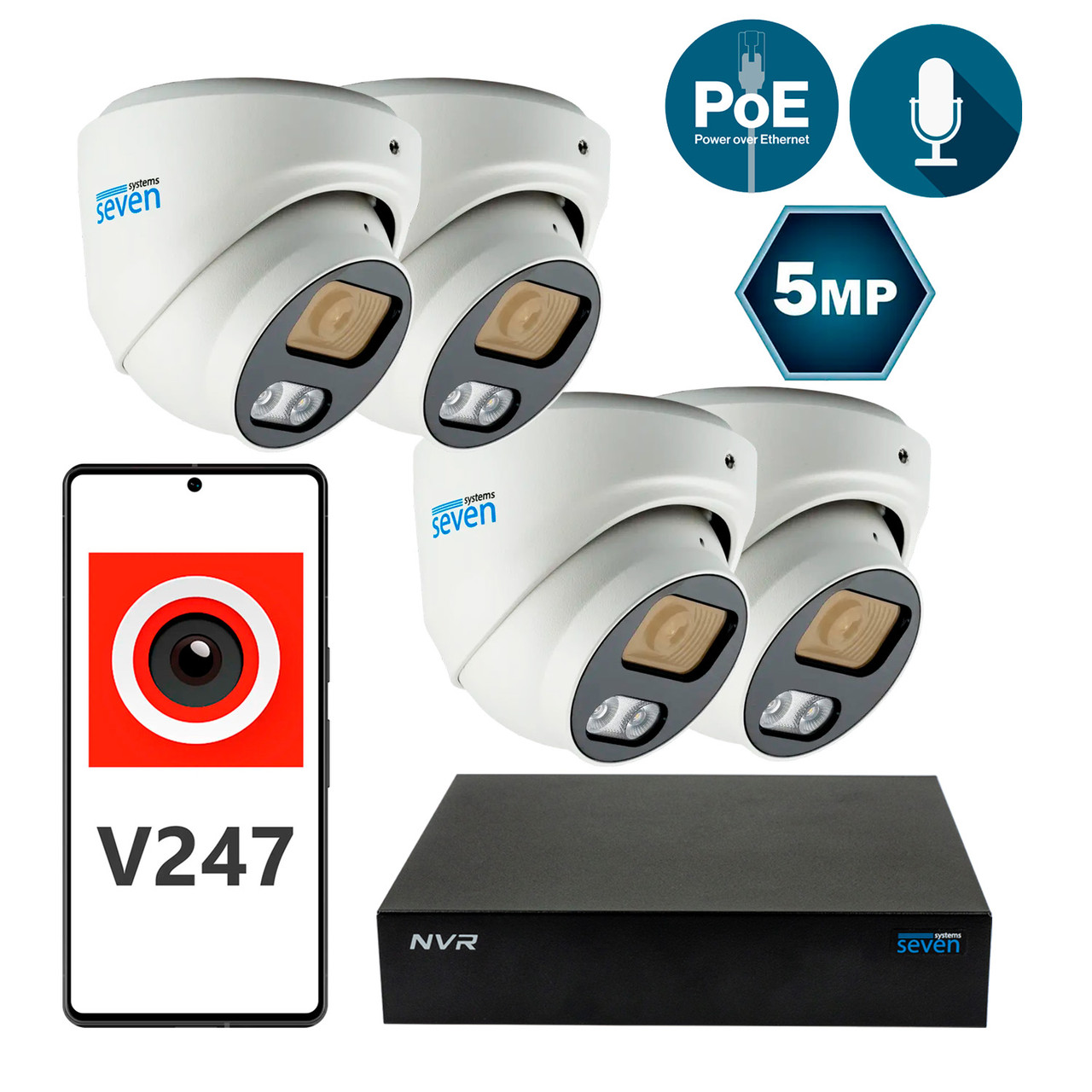 Комплект відеоспостереження на 4 купольні 5Мп IP-відеокамери SEVEN 4D5