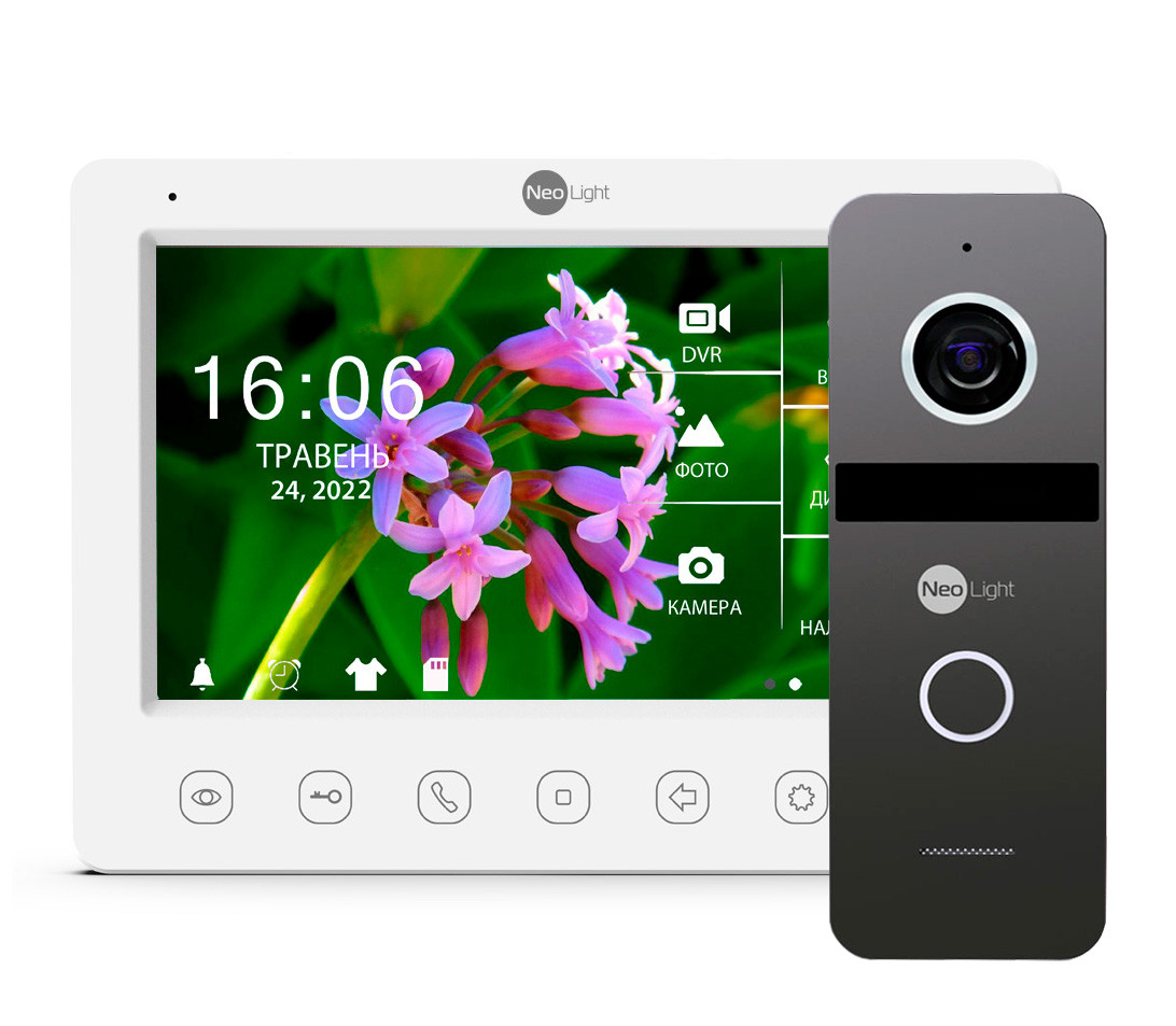 Комплект видеодомофонаNeoLight Kappa+ HD WF white 7 дюймов и вызывной панели NeoLight SOLO FHD Graphite