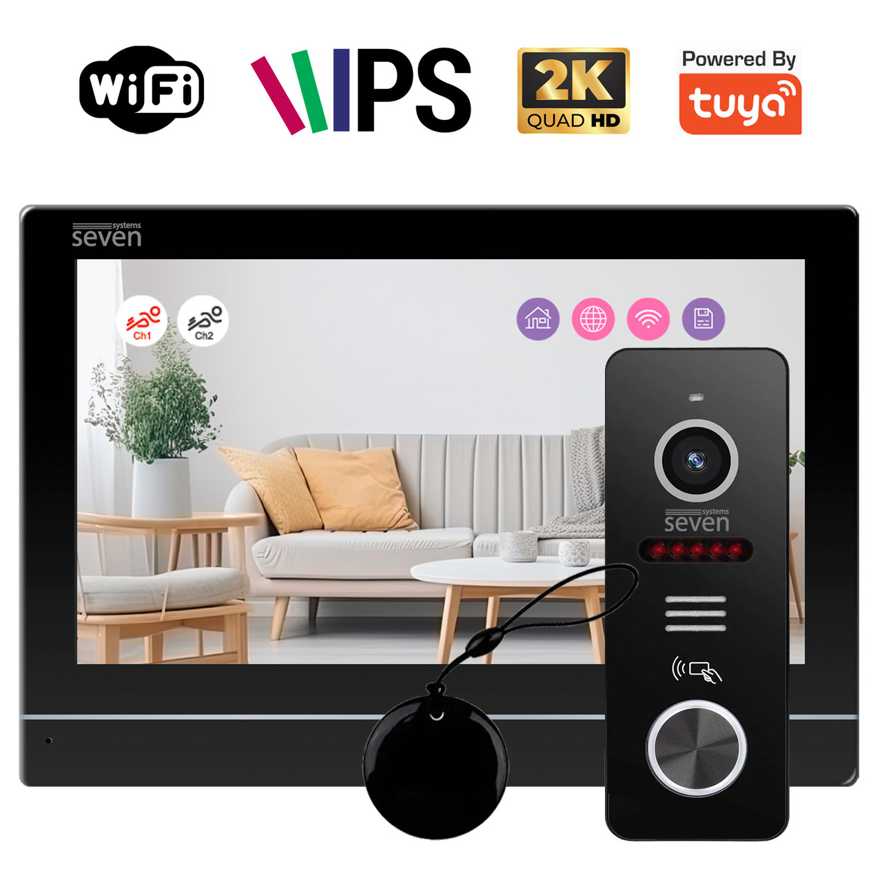 Комплект Wi-Fi домофона 7 дюймов с вызывной панелью SEVEN DP-7576/03Kit black