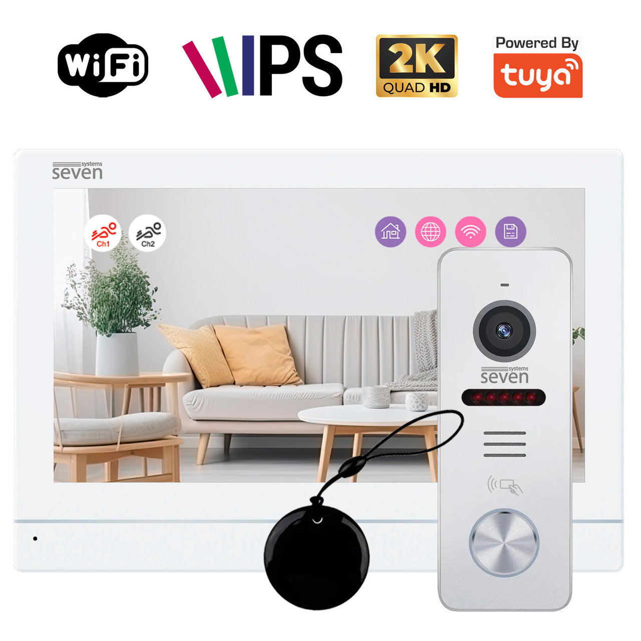 Комплект Wi-Fi домофона 7 дюймов с вызывной панелью SEVEN DP-7576/03Kit white