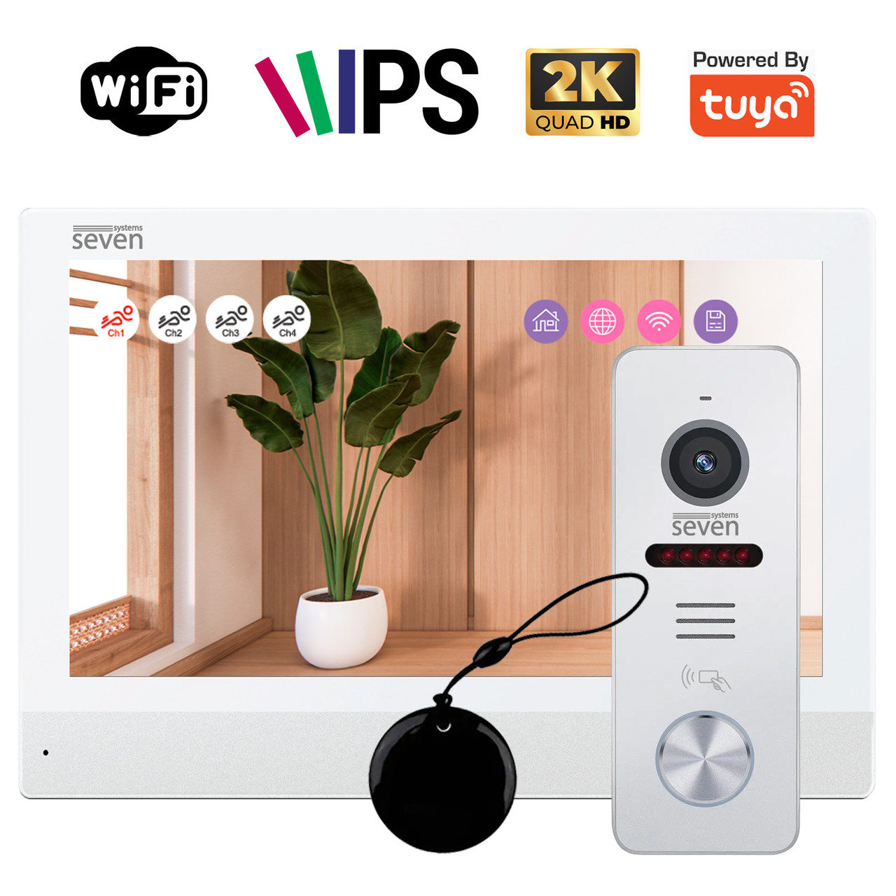 Комплект Wi-Fi домофона 7 дюймов с вызывной панелью SEVEN DP-7579/03Kit white