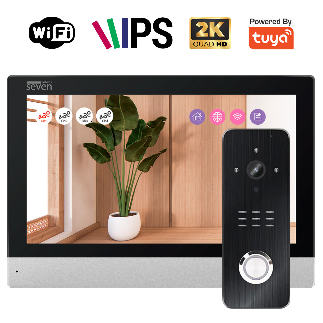 Комплект Wi-Fi домофона 7 дюймов с вызывной панелью SEVEN DP-7579/07Kit black