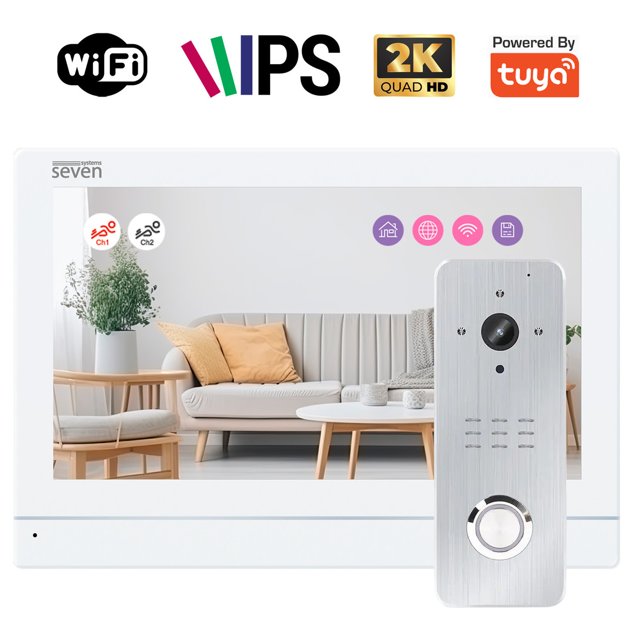 Комплект Wi-Fi домофону 7 дюймів з панеллю виклику SEVEN DP-7576/07Kit white