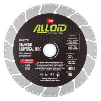 Круг отрезной Alloid Pro, алмазный, универсальный, 230мм (DS-16230)