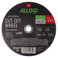 Круг отрезной Alloid Pro, отрезной, по металлу, 41 14А, 230×2.0×22.23мм (CW-3023020)