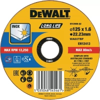 Круг отрезной DeWALT INOX Long Life, нержавеющая сталь/листовой металл, 125х1.6х22.23 мм (DT43906)