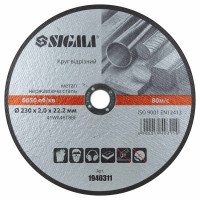 Круг отрезной Sigma по металлу и нержавеющей стали 230x2.0x22.2мм, 6650об/мин (1940311)