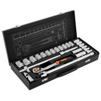 Набор торцевых головок Neo Tools 25шт, 1/2", CrV, металлический кейс (10-036)