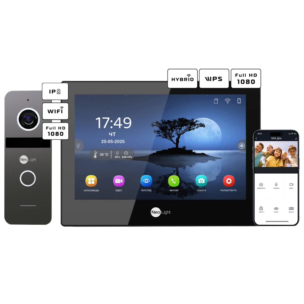 Neolight ALPHA Hybrid Black + SOLO IPW Graphite с уголком, PoE адаптер для вызовной панели
