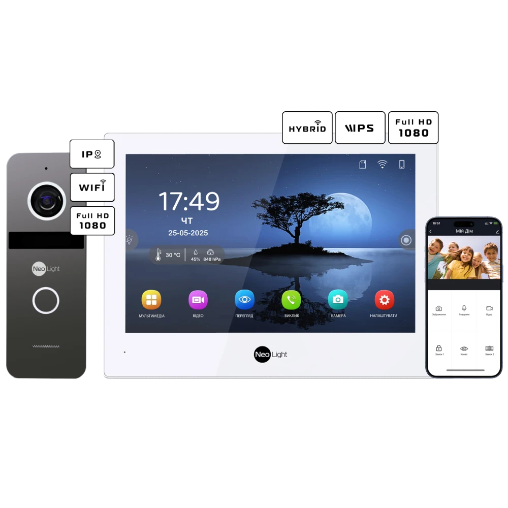 Neolight ALPHA Hybrid + SOLO IPW Graphite з кутком, PoE адаптер для панелі виклику
