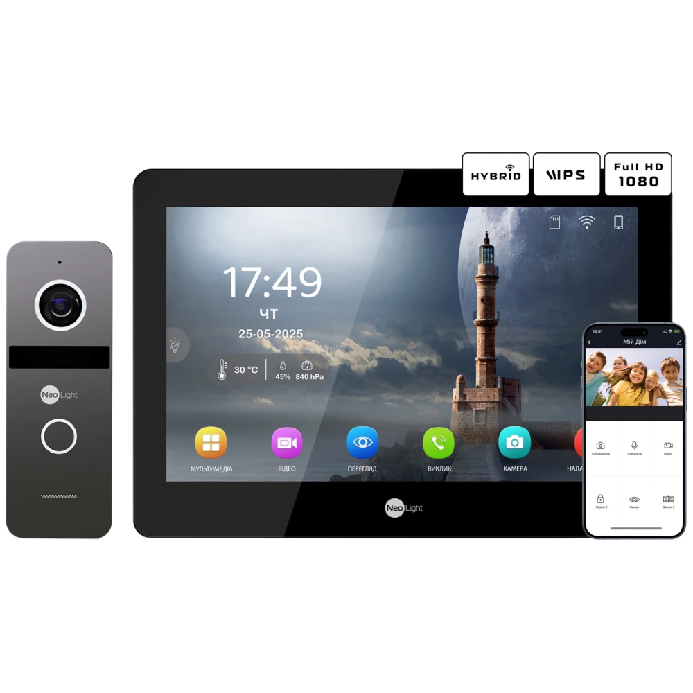Neolight MEZZO Hybrid Black + SOLO IP Graphite з кутком, PoE адаптер для панелі виклику