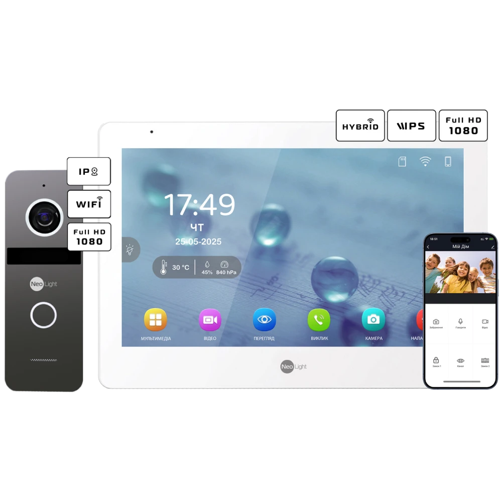 Neolight MEZZO Hybrid + SOLO IPW Graphite с уголком, PoE адаптер для вызовной панели