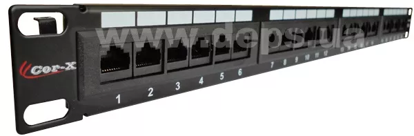 Патч панель PP-19/1-24-8P4C-C5 — Патч-панель Cor-X 19" 1U 24 порти RJ45 Cat 5E UTP