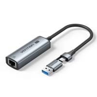 Переходник USB-C + USB-A to RJ45 Ethernet 2500Mbps gray Vention (CFUHB)