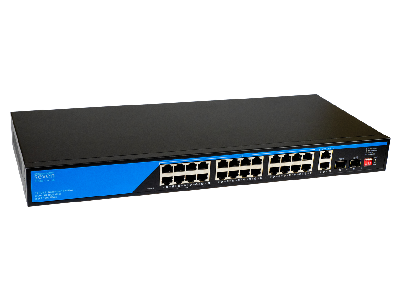 PoE коммутатор 24 порта SEVEN P-73224G-2SFP (POE: 24, UP: 2 Combo G / SFP)