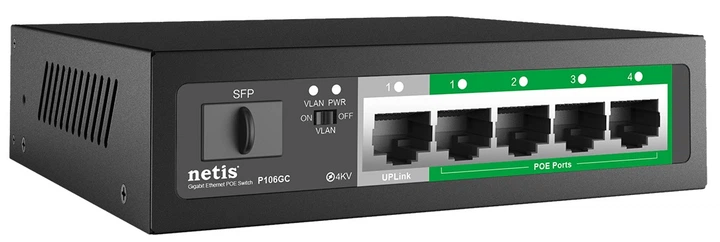 POE Watchdog коммутатор Netis P106GC [GE POE: 4, GE UL: 1xRJ-45+1xSFP]