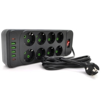 Сетевой фильтр питания Meilepai F34U, 8 роз EU, 4USB, 2PD Black (F34U-Black)
