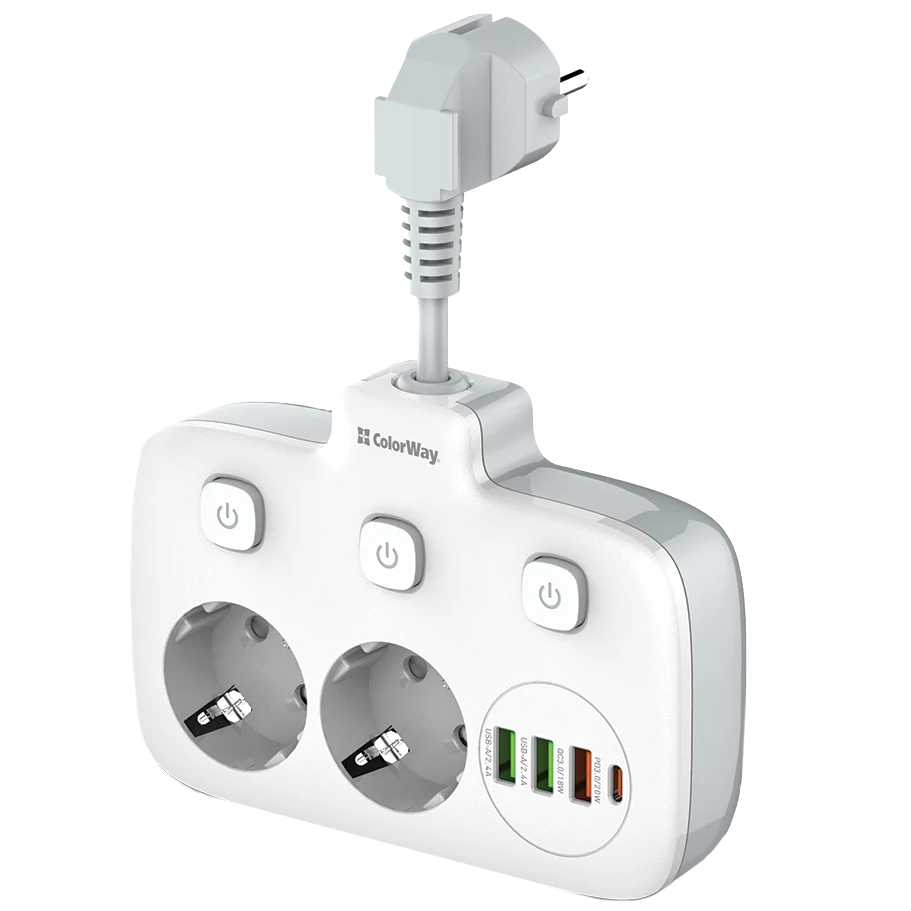 Сетевой фильтр СolorWay CW-CHE24PDW 2x220V/3xUSB-A/1xUSB-C