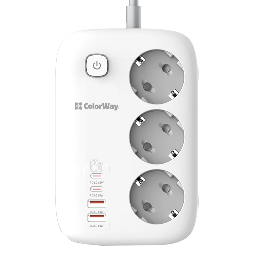 Сетевой фильтр СolorWay CW-CHE34PDW 3 розетки/4USB GaN3 Pro PD