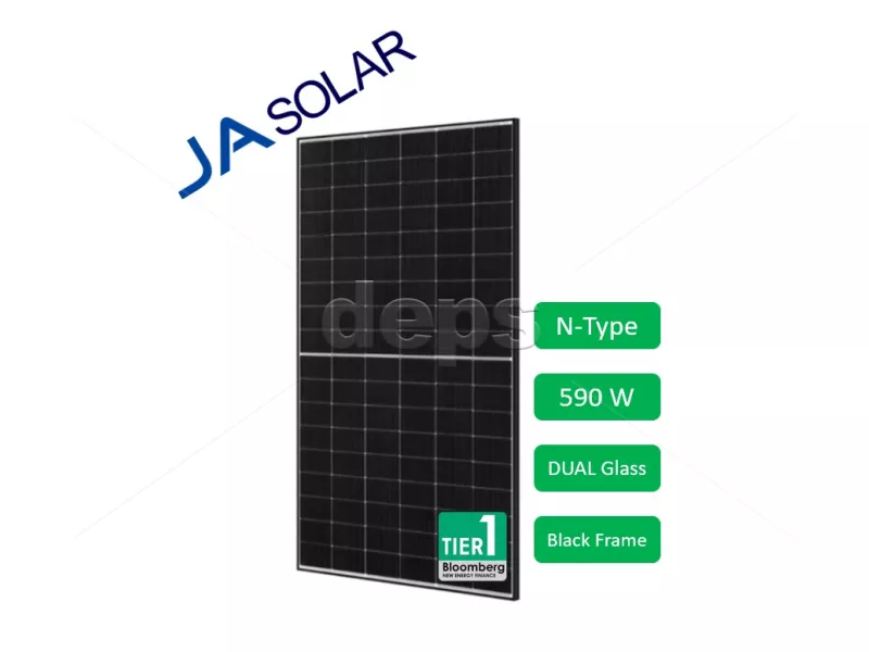 Солнечная панель JA Solar JAM72D40-590/MB (590W, bifacial, silver frame)