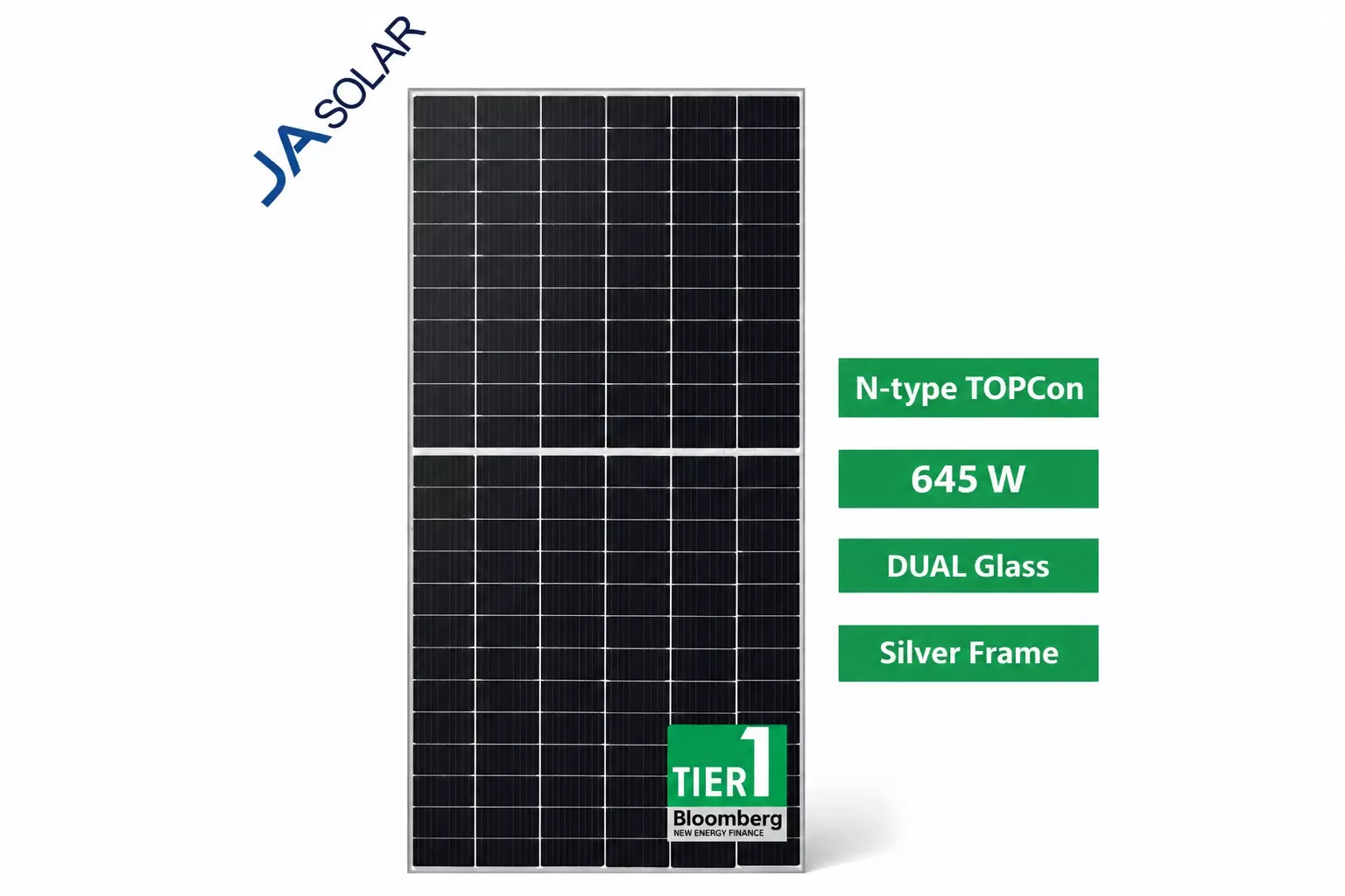 Солнечная панель JA Solar JAM72D42-645/LB (645W | bifacial | silver frame)
