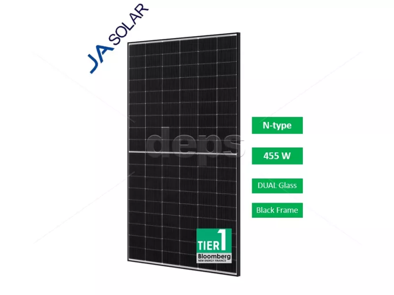 Сонячна панель JA Solar JAM54D40-455/LB (455W, bifacial, black frame)