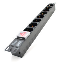 Силовой блок 19" 8 розеток, без кабеля, выключатель, алюм. корпус PiPo (PP8PDUGRC14)