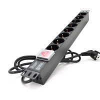 Силовой блок 19" 8 розеток, кабель 1.8м, выключатель, алюм. корпус PiPo (PP8PDUGR)
