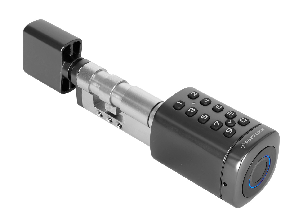 Умный дверной биометрический замок (цилиндр) SEVEN LOCK SL-7773BF black (40-106 мм)